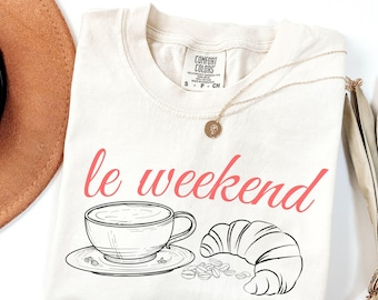 Comfort Colors French Coffee Croissant T-Shirt: Retro Weekend Tee