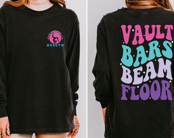 Personalized Name Gymnastics Vault Floor Bars Beam Comfort Colors T-Shirt – Custom Girls Gymnast Shirt, Gift for Gymnast,Youth & Adult Sizes