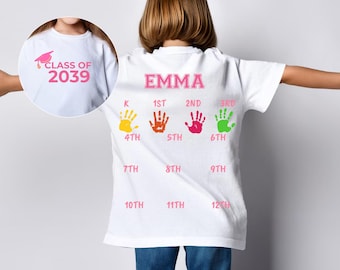 Personalized Class of 2039 Handprint Shirt: Grow With Me Keepsake Tee, Big Print Graphic Tee