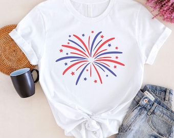 USA Feuerwerk Frauen Shirt, 4. Juli T-Shirt, Vaterländisches Geschenk