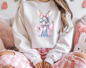 Coquette Bunny Ears Sweatshirt: Pastel Easter Outfit