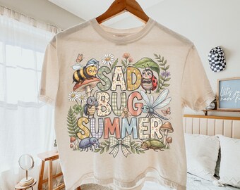 Sad Bug Summer Boxy Tee, Cute Insect Shirt, Cottagecore Graphic Tee, Nature Lover Gift, Garden Bug Shirt, Whimsical Summer Tee