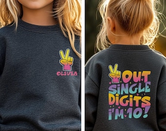Personalized 10th Birthday Sweatshirt, Girls Double Digits Gift