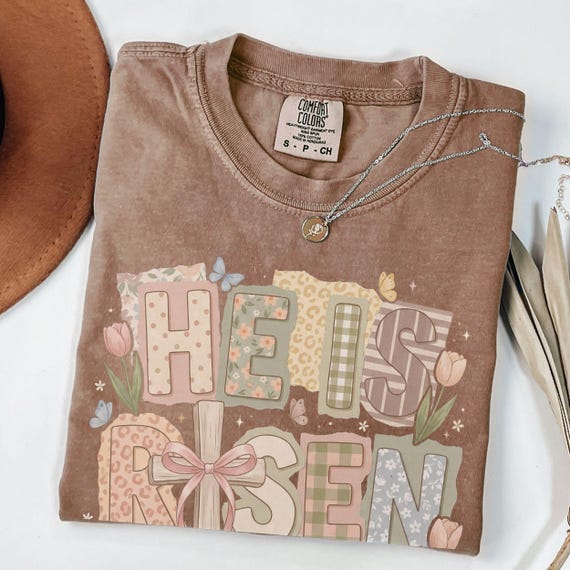 He Is Risen Easter Shirt Christian Easter T Shirt Floral Cross Religious Spring Graphic Tee Faith Based Gift for Women