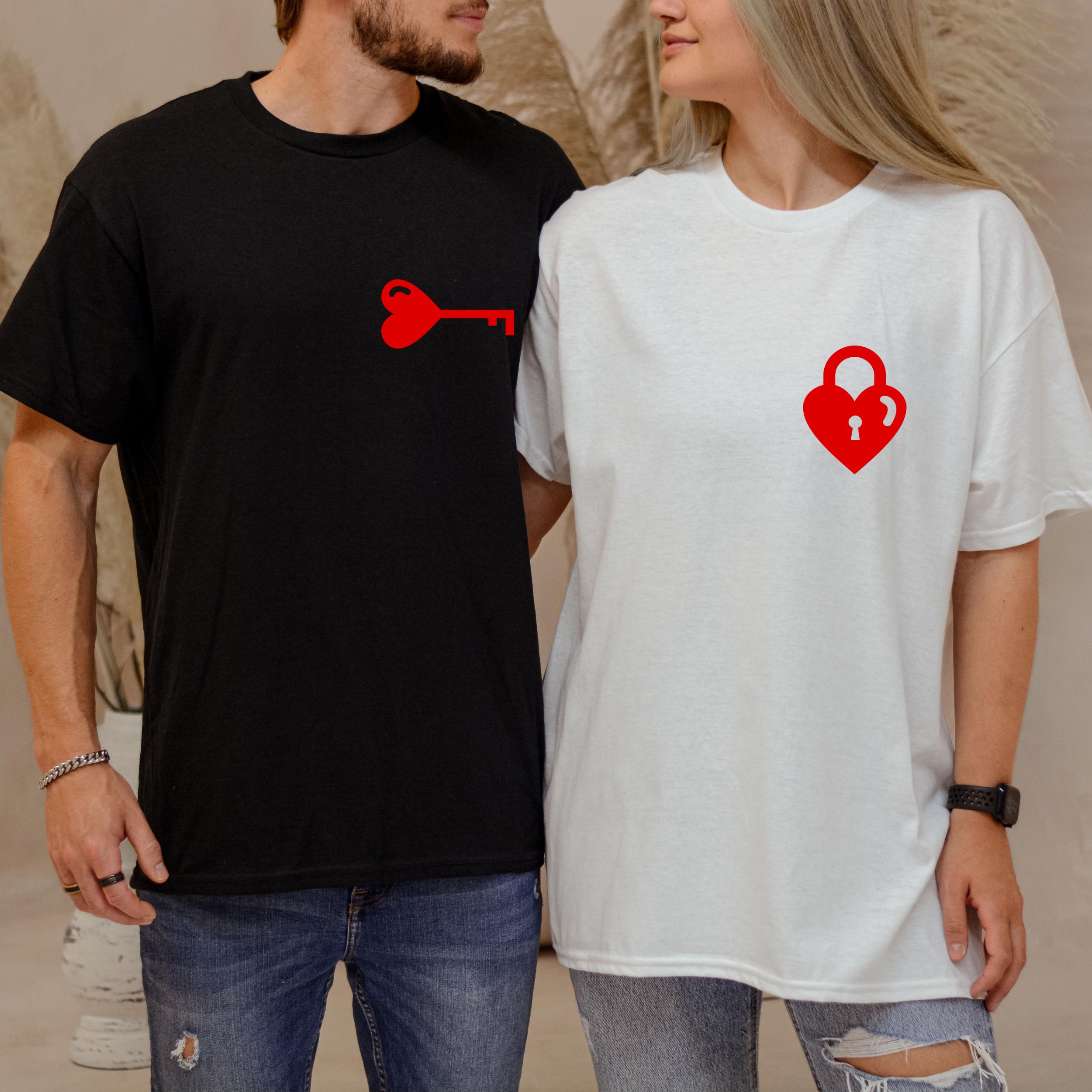 Heart Lock and Key Matching Couple Shirts: Valentine's Gift - Etsy