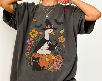 Goose Witch Comfort Colors T-Shirt: Funny Halloween Reading Shirt