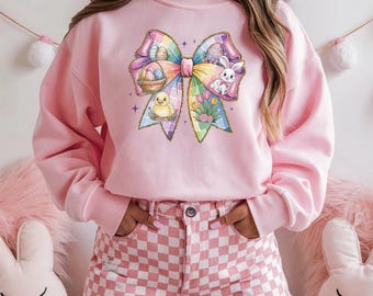 Easter Coquette Bow Sweatshirt: Pastel Spring Outfit