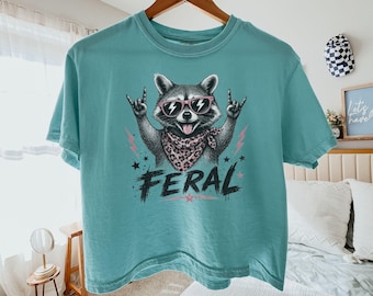 Comfort Colors® Feral Raccoon Vogue Boxy Tee, Retro Feral Raccoon Cropped, Girls Raccoon Cropped, Womens Raccoon Lover Gift Summer Boxy Tee