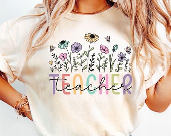 Comfort Colors Floral Teacher Shirt: Vintage-Style Spring Tee