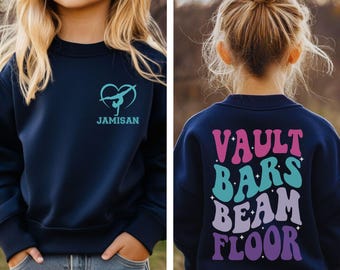 Personalized Gymnastics Sweatshirt, Custom Name Gymnast Hoodie, Vault Bars Beam Floor Shirt