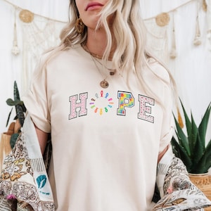 Camiseta de concienciación HOPE con letras rellenables – Camiseta inspiradora sobre salud mental – Camiseta de concienciación sobre el cáncer de autismo – Camiseta gráfica motivacional de regalo