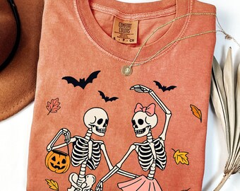 Skeleton Dancing with Flowers T-Shirt: Gothic Halloween Tee