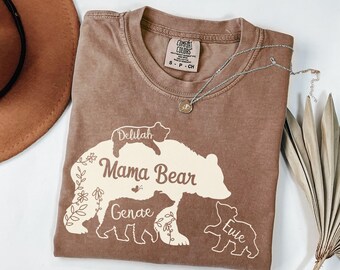 Personalized Mama Bear Shirt, Custom Kids Names Comfort Colors Crewneck