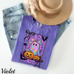 Comfort Colors Halloween T-Shirt: Lace Ghost with Orange Bow