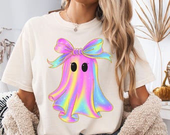Shirt met iriserende spookpompoen: Coquette Pastel Halloween-T-shirt