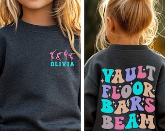 Sudadera de gimnasia personalizada, diseño de salto, suelo y barra de equilibrio, regalo para gimnastas.
