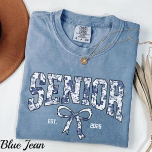 Senior 2026 Shirt: Floral Toile De Jouy, Blue Bow Coquette Design