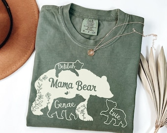 Personalized Mama Bear Comfort Colors Shirt, Custom Mom Shirt with Kids Names, Mama Bear Shirt, Mother’s Day Gift, Cozy Mama Crewneck