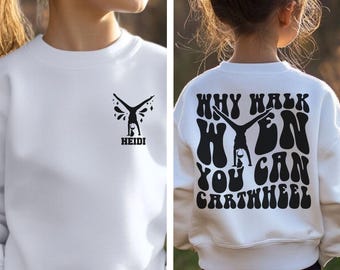 Personalisiertes Gymnastik-Sweatshirt: 'Why Walk?' Taschenmotiv - Jugendstil Kinder