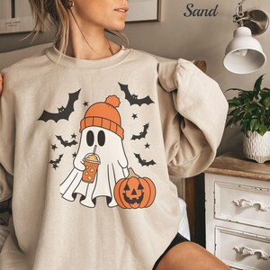 Cute Ghost Halloween Sweatshirt, Fall Pumpkin Ghost Shirt, Spooky Season Sweatshirt, Halloween Gift for Women