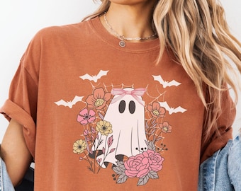 Floral Ghost Halloween Tee, Spooky Cute Fall Shirt