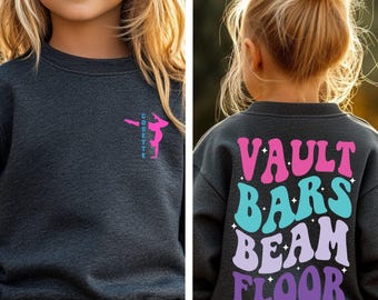 Personalized Gymnastics Sweatshirt, Vault Beam Bars Floor Crewneck