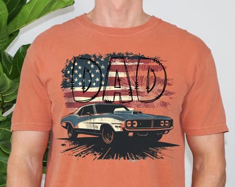 Retro Dad T-Shirt, American Muscle Car, USA Flag Tee