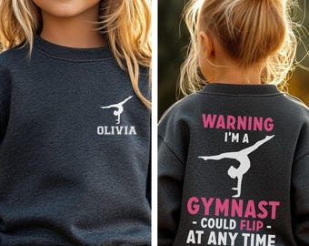 Sudadera personalizada para gimnastas, sudadera con capucha "Warning I Flip" (Advertencia: me doy la vuelta).