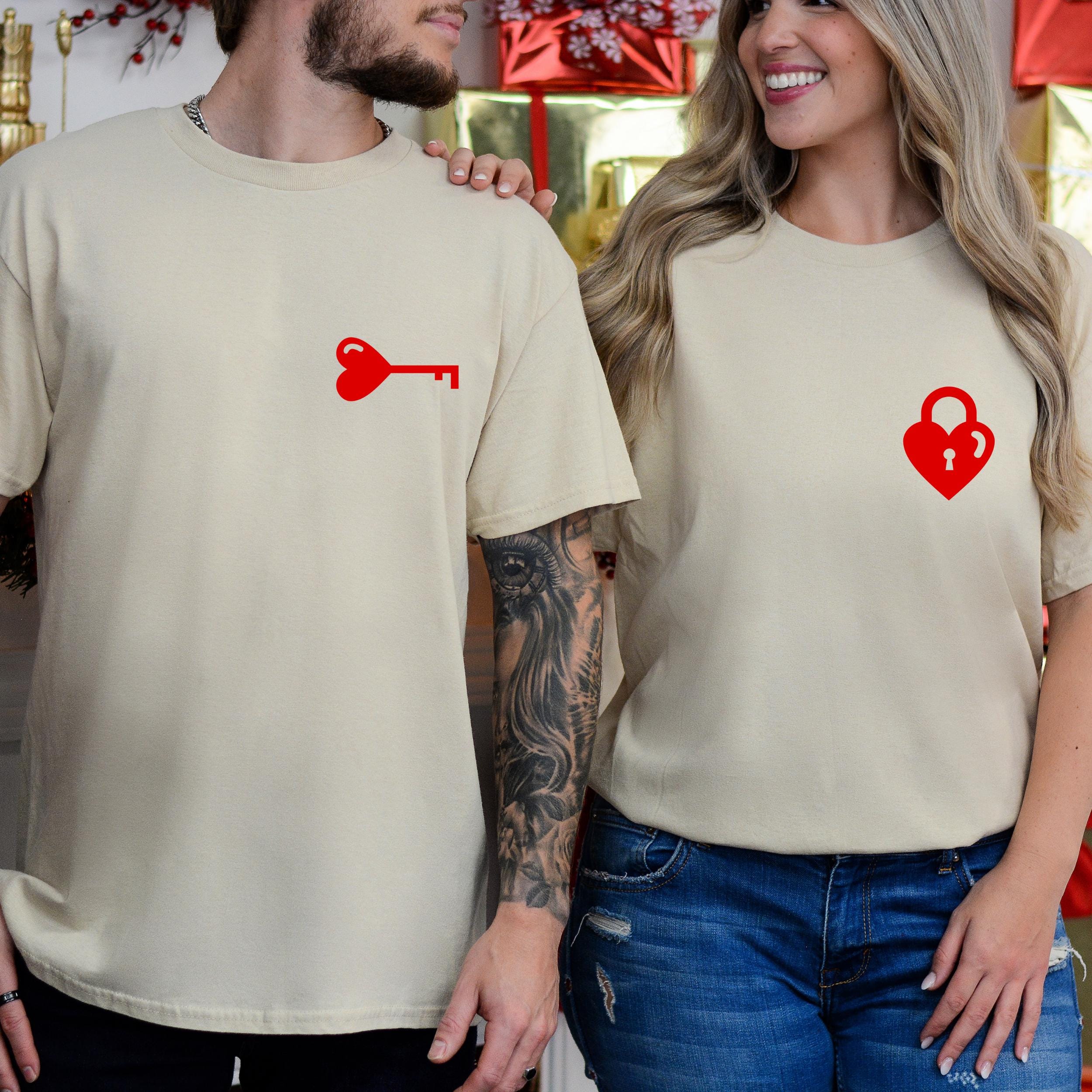 Heart Lock and Key Matching Couple Shirts: Valentine's Gift - Etsy
