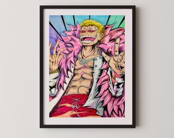 Hand-Drawn Doflamingo One Piece Art Print, Anime Manga Gift (11x14)