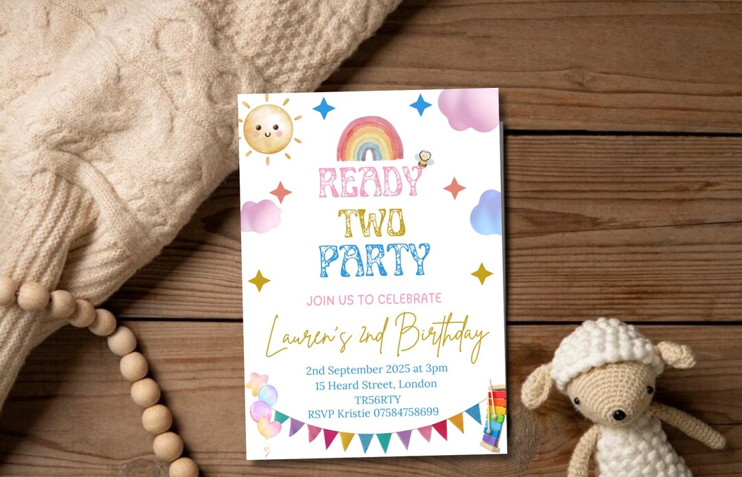 Two Birthday Invite Ready Two Birthday Invitation, Editable Kids Party Invite, Digital ...
