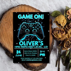 Invito di compleanno modificabile a tema videogioco / Modello per festa di gioco / Tema Level Up per ragazzi / Biglietto stampabile fai da te / Download immediato