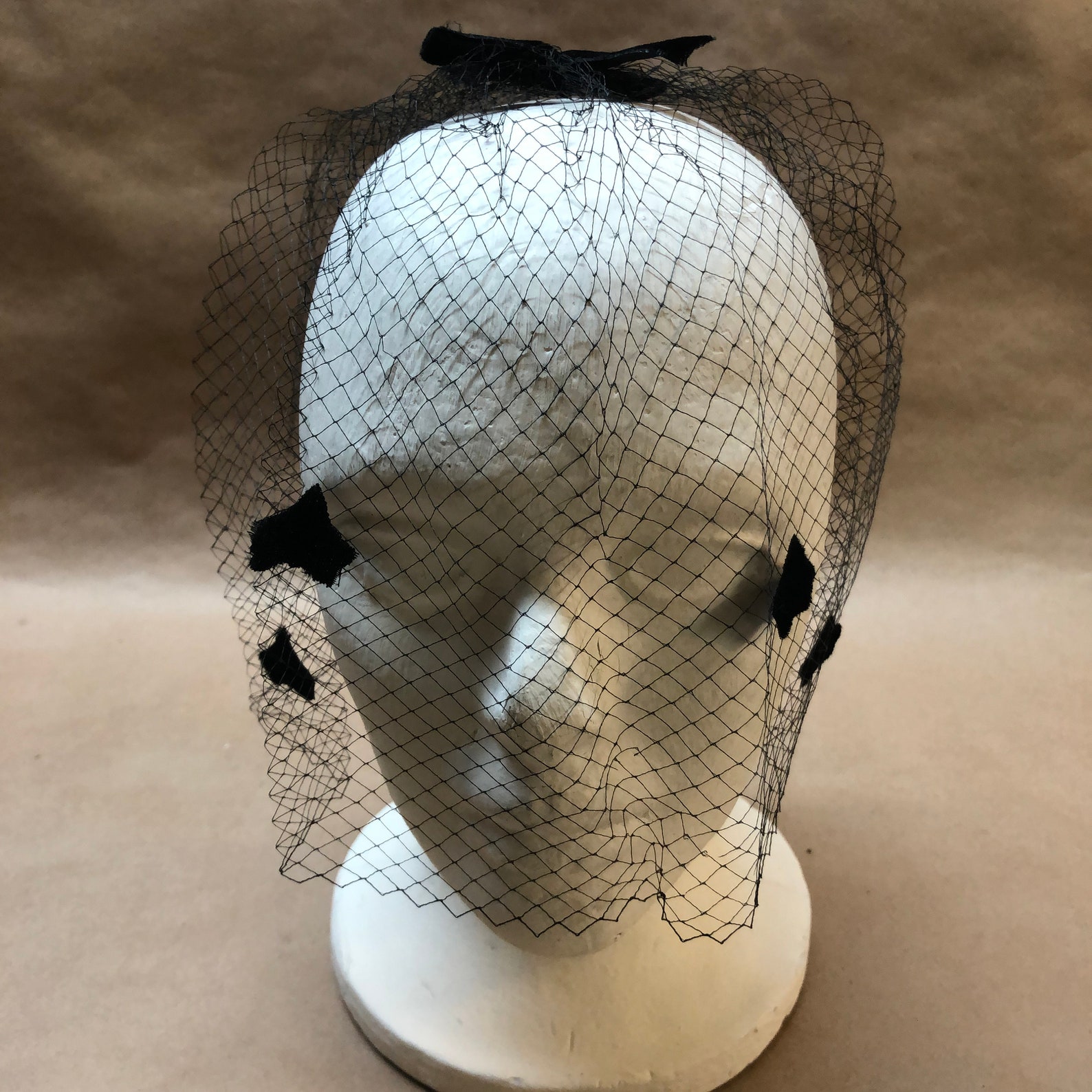 Black Netting Birdcage Veil Hat 1960s Hat Etsy