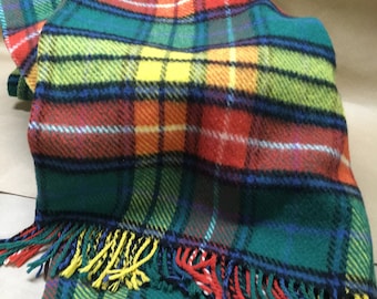 Seafield Wool Blanket--Made in Scotland--Pure New Wool--72 x 54--Plaid Wool Throw with Fringe