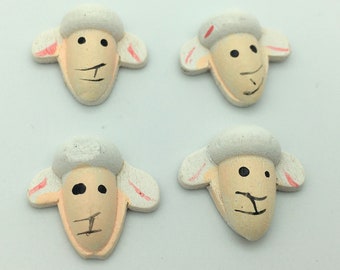 4 Wooden Spring Lamb Embellishment, Flat Back Sheep Embellishments, Secondhand Sheep Embellishments, White Spring Sheep Embellishments