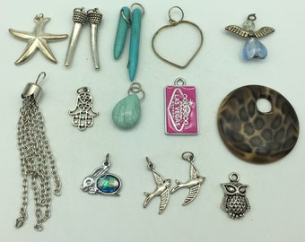 Charm Bead Mix, Secondhand Charms and Pendant Beads, Starfish Charm, Abalone Rabbit Charm, Animal Print Pendant, For Christmas Crafting