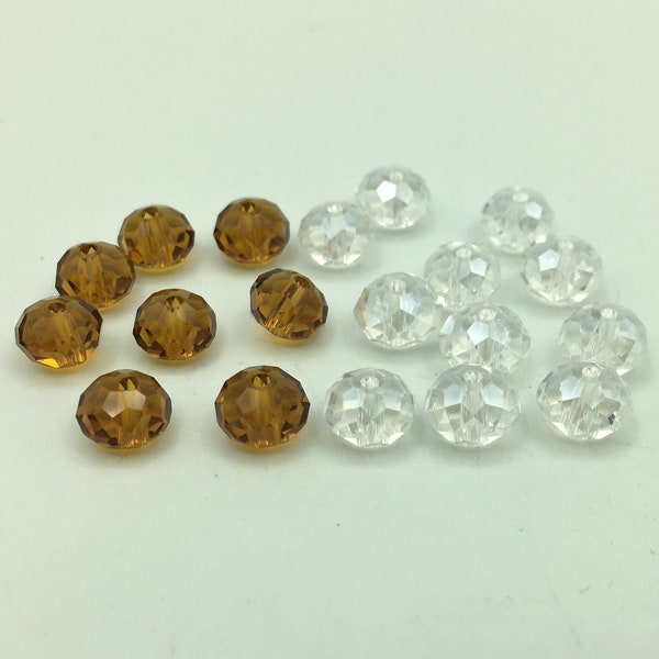 19 No. Vintage Glass Rondelle Beads, 11 No 8mm Clear Faceted Glass Rondelles & 8 No 7.5mm Orange Glass Rondelle Beads for Christmas Crafting