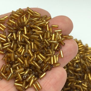 30g Gold Tone Metallic Glass Bugle Beads, c4mm 5mm Gold Tone Beads, Secondhand Bead for Crafting image 2