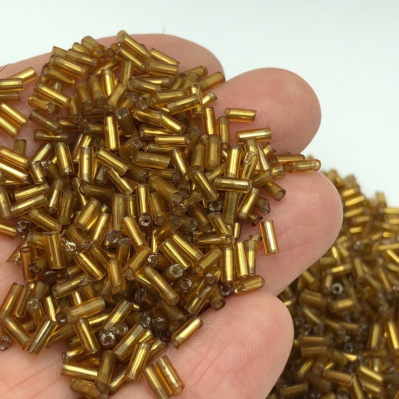 30g Gold Tone Metallic Glass Bugle Beads, c4mm 5mm Gold Tone Beads, Secondhand Bead for Crafting image 2