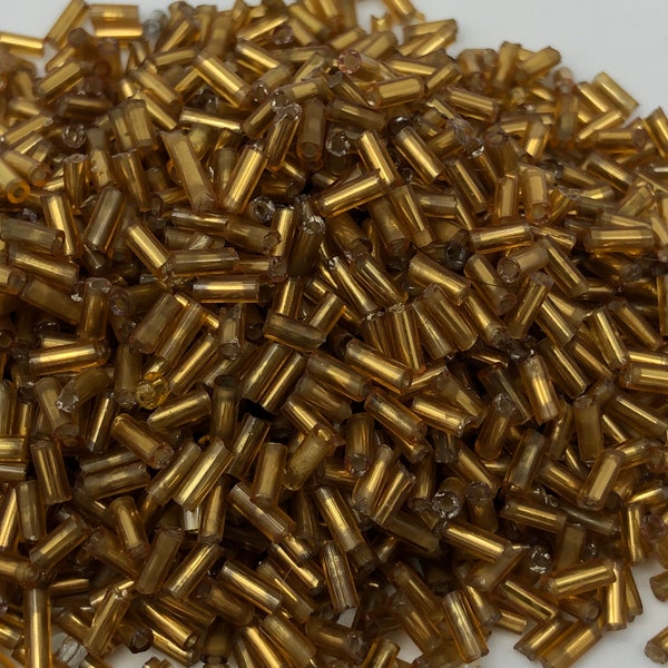 30g Gold Tone Metallic Glass Bugle Beads, c4mm - 5mm Gold Tone Beads, Secondhand Bead for Crafting