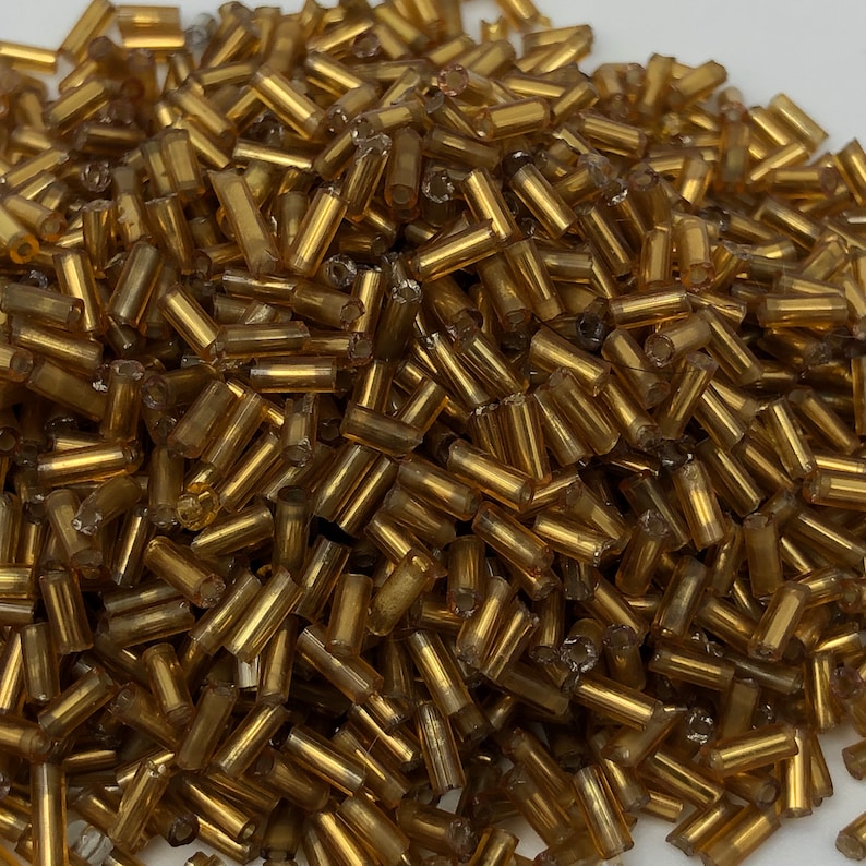 30g Gold Tone Metallic Glass Bugle Beads, c4mm 5mm Gold Tone Beads, Secondhand Bead for Crafting image 1