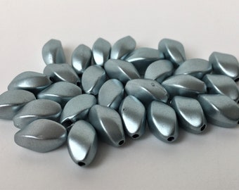 25 No. Vintage Grey Blue Tube Beads, Twisted Swirl Pattern Tube Beads, Approx 13mm Length, Twisted Grey Blue Tube Beads, Vintage Tube Beads