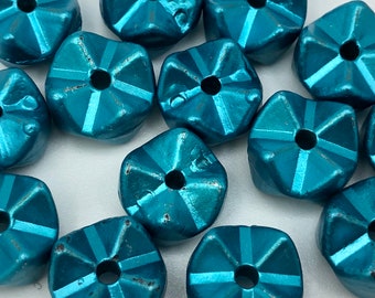 14 No. Secondhand Metallic Turquoise Round Stacking Beads 9mm Diameter Spacer Beads Sustainable Crafting and Christmas Jewellery Making
