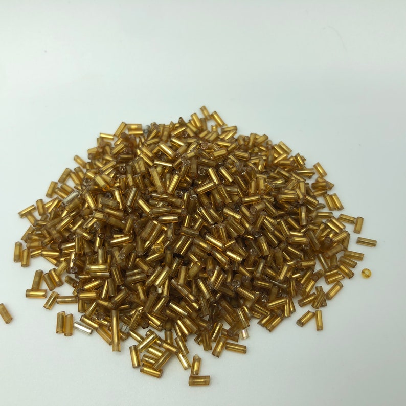 30g Gold Tone Metallic Glass Bugle Beads, c4mm 5mm Gold Tone Beads, Secondhand Bead for Crafting image 3