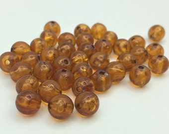 38 No. Orange Round Beads, 6mm Diameter Vintage Orange Round Plastic Transparent Beads, Vintage Orange Round Beads for Jewellery Making