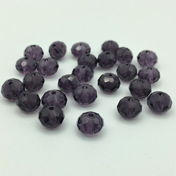 25 No. Vintage Faceted Purple Glass Rondelle Beads, Faceted Glass Rondelle Beads, 7mm Diameter Vintage Purple Faceted Rondelles