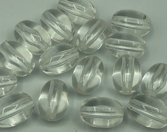 15 No. Secondhand Clear Plastic Oval Olive Beads Transparent Finish 10mm Length Sustainable Crafting and Christmas Jewellery Making