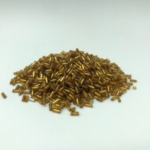 30g Gold Tone Metallic Glass Bugle Beads, c4mm 5mm Gold Tone Beads, Secondhand Bead for Crafting image 4