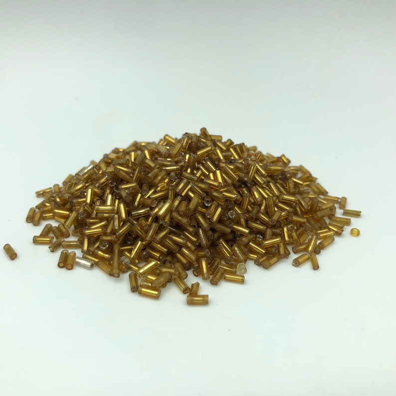 30g Gold Tone Metallic Glass Bugle Beads, c4mm 5mm Gold Tone Beads, Secondhand Bead for Crafting image 4