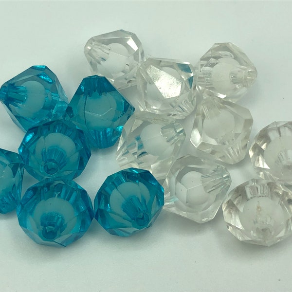 14 No. Secondhand Mixed Chunky Clear & Blue Bicone Beads Transparent Finish 12mm Length Sustainable Crafting and Christmas Jewellery Making